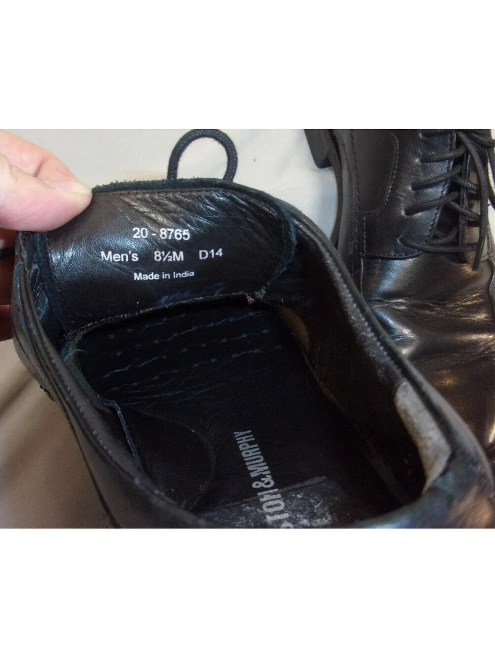 DESIGNER JOHNSTON & MURPHY SHEEPSKIN LACE UP OXFORDS BLACK SHOES MEN SIZE 8 1/2M
